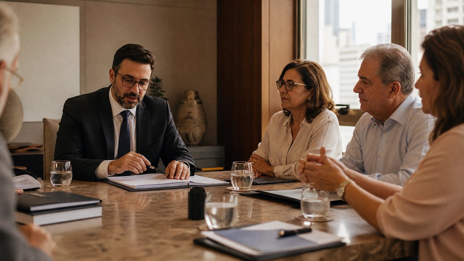 Advogado conduzindo assembleia de condomínio em Belo Horizonte com a convenção de condomínio em pauta