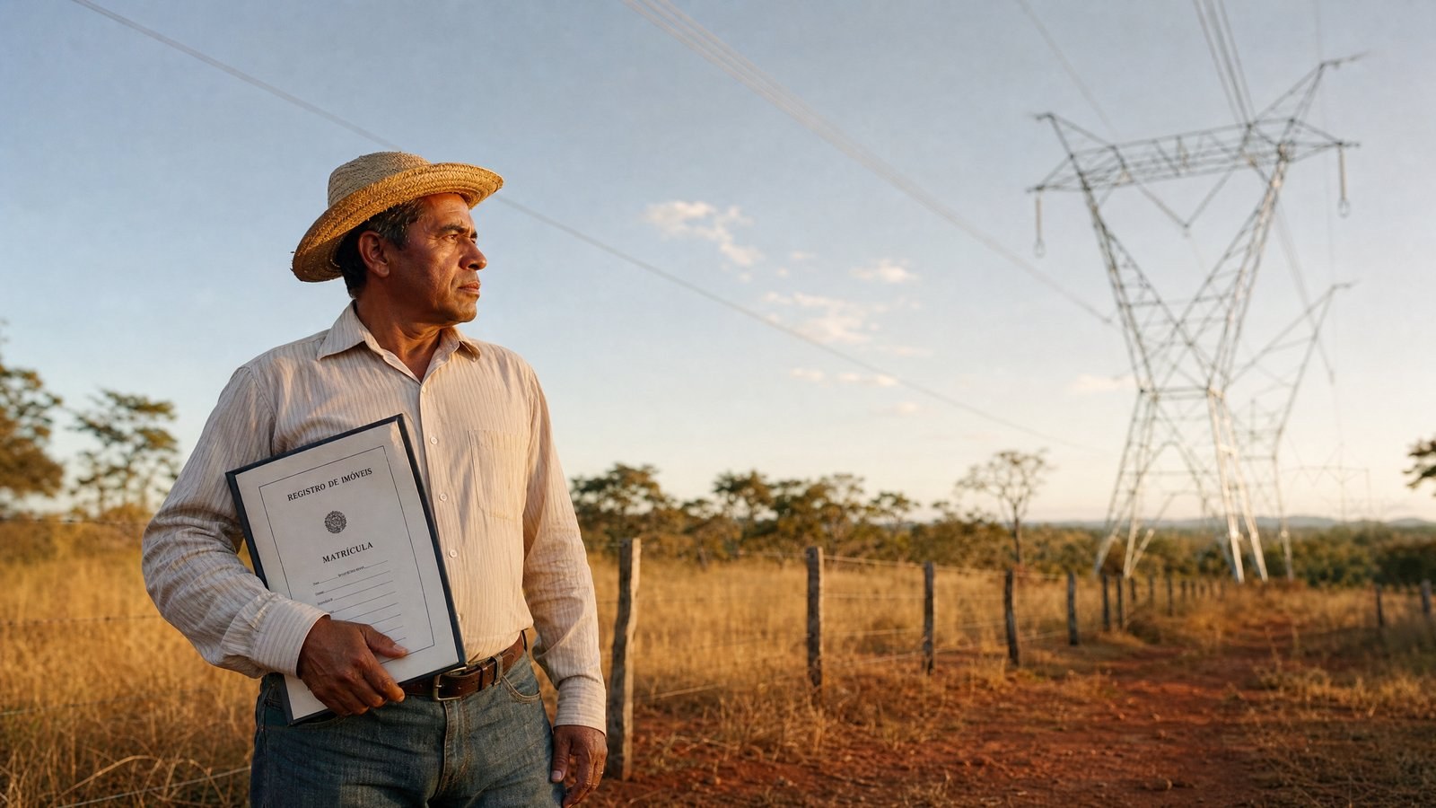 Proprietário rural diante de linha de transmissão de energia que cruza seu terreno — indenização por servidão administrativa, advogado em Belo Horizonte