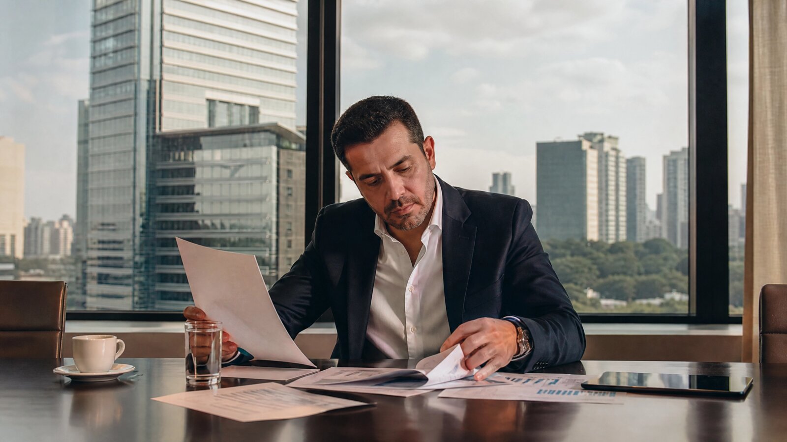 Locador comercial revisando contrato de locação e índice de reajuste do aluguel com calculadora e planilha em Belo Horizonte