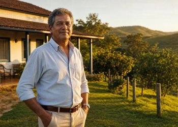 Proprietário rural diante da sede da fazenda e do pomar em produção — benfeitorias reprodutivas e não reprodutivas na desapropriação
