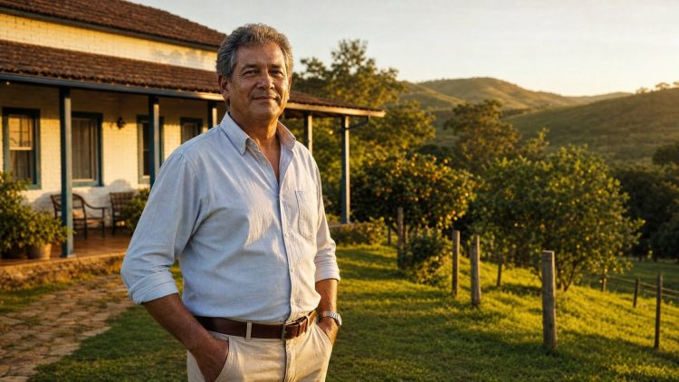 Proprietário rural diante da sede da fazenda e do pomar em produção — benfeitorias reprodutivas e não reprodutivas na desapropriação