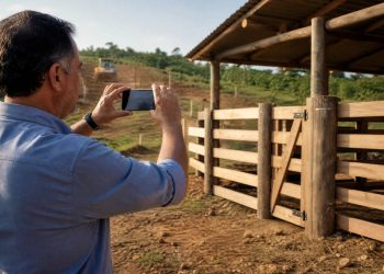 Proprietário rural fotografa o curral da fazenda para registrar as benfeitorias antes da imissão de posse
