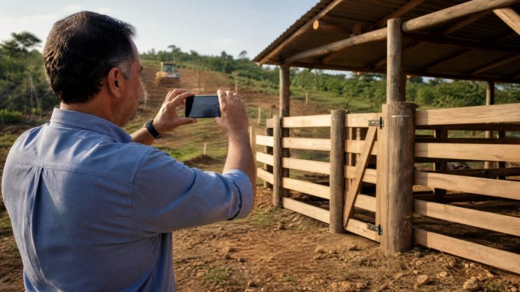 Proprietário rural fotografa o curral da fazenda para registrar as benfeitorias antes da imissão de posse